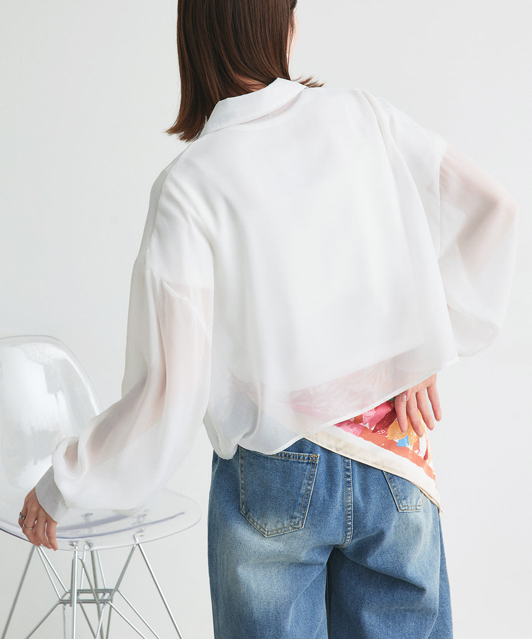 アドティエ ad thie 【2025SS新作】ショート丈シアーシャツ 半袖リブTシャツセット （ライトブルー） ライトブルー