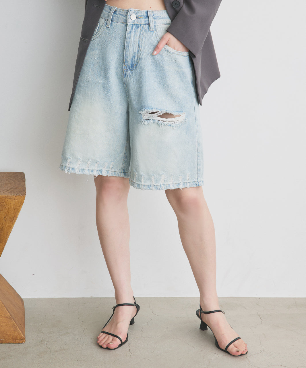 アドティエ ad thie 【2025SS新作】ヴィンテージライクハーフデニム （ブルー） ブルー