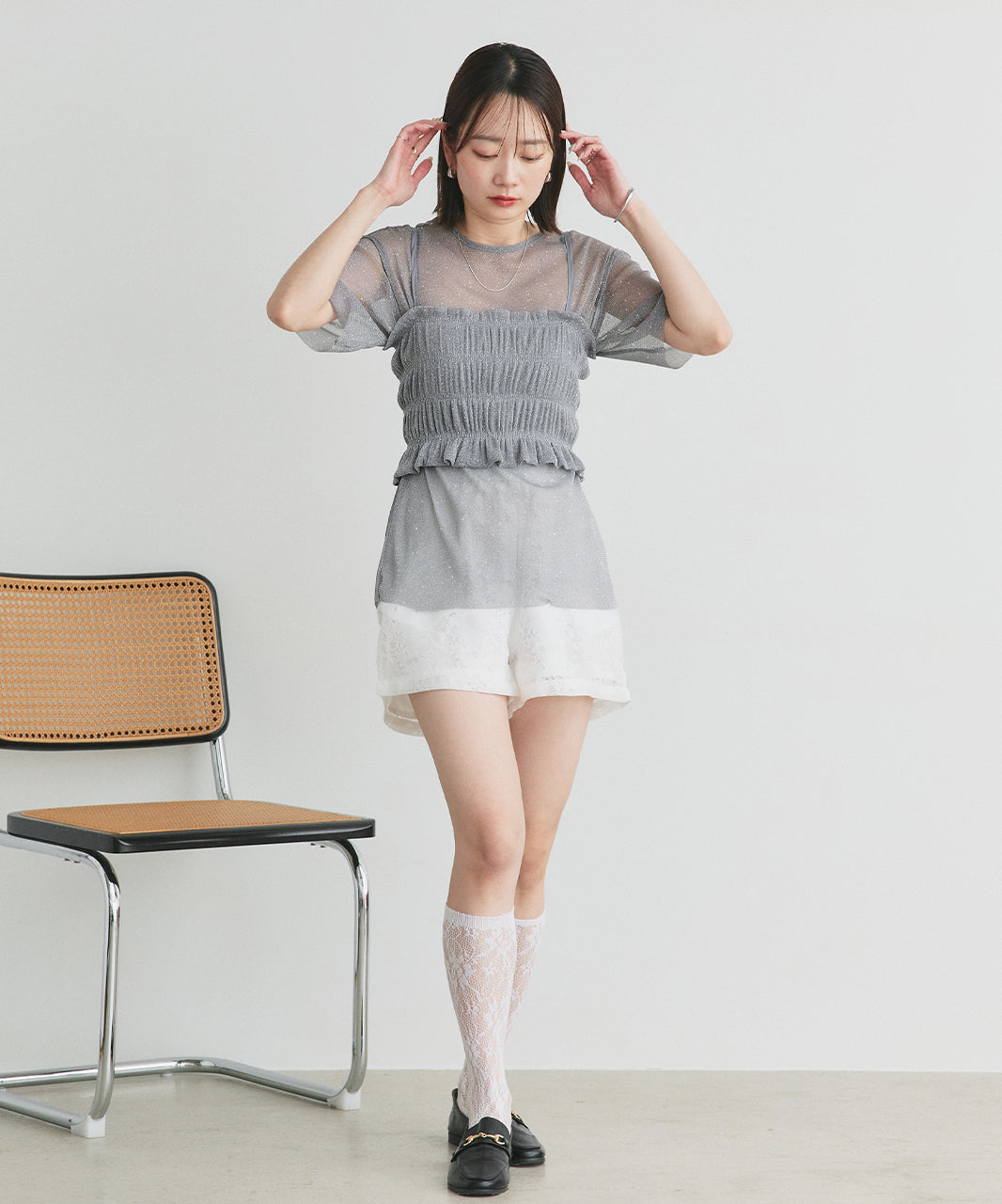 アドティエ ad thie 【2025SS新作】ビスチェレイヤード ラメカットソー （オフホワイト） オフホワイト