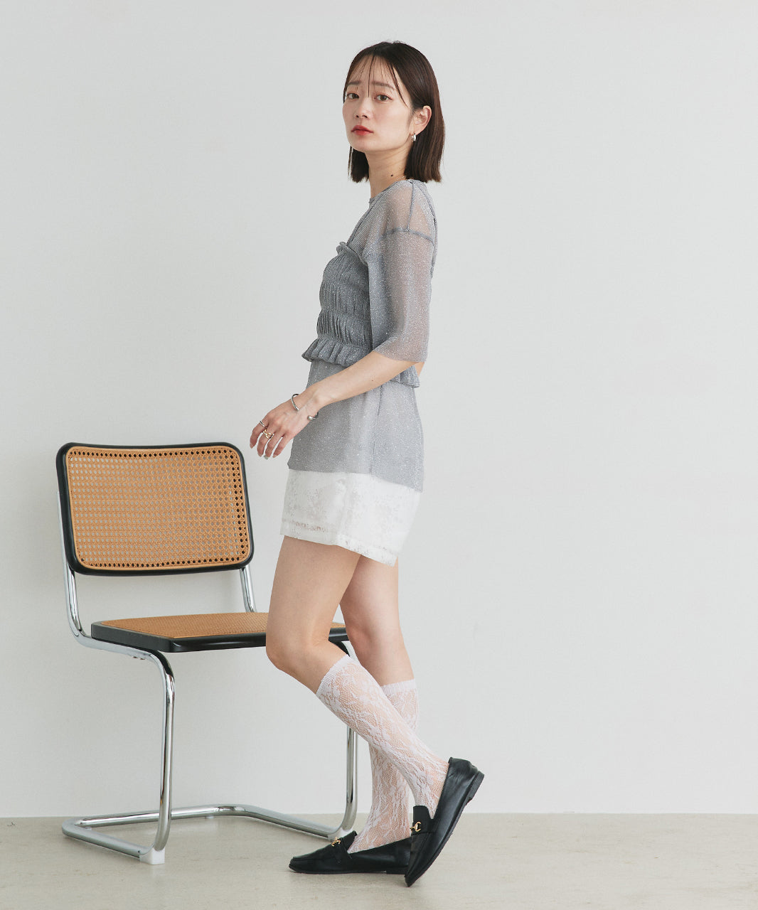 アドティエ ad thie 【2025SS新作】ビスチェレイヤード ラメカットソー （オフホワイト） オフホワイト