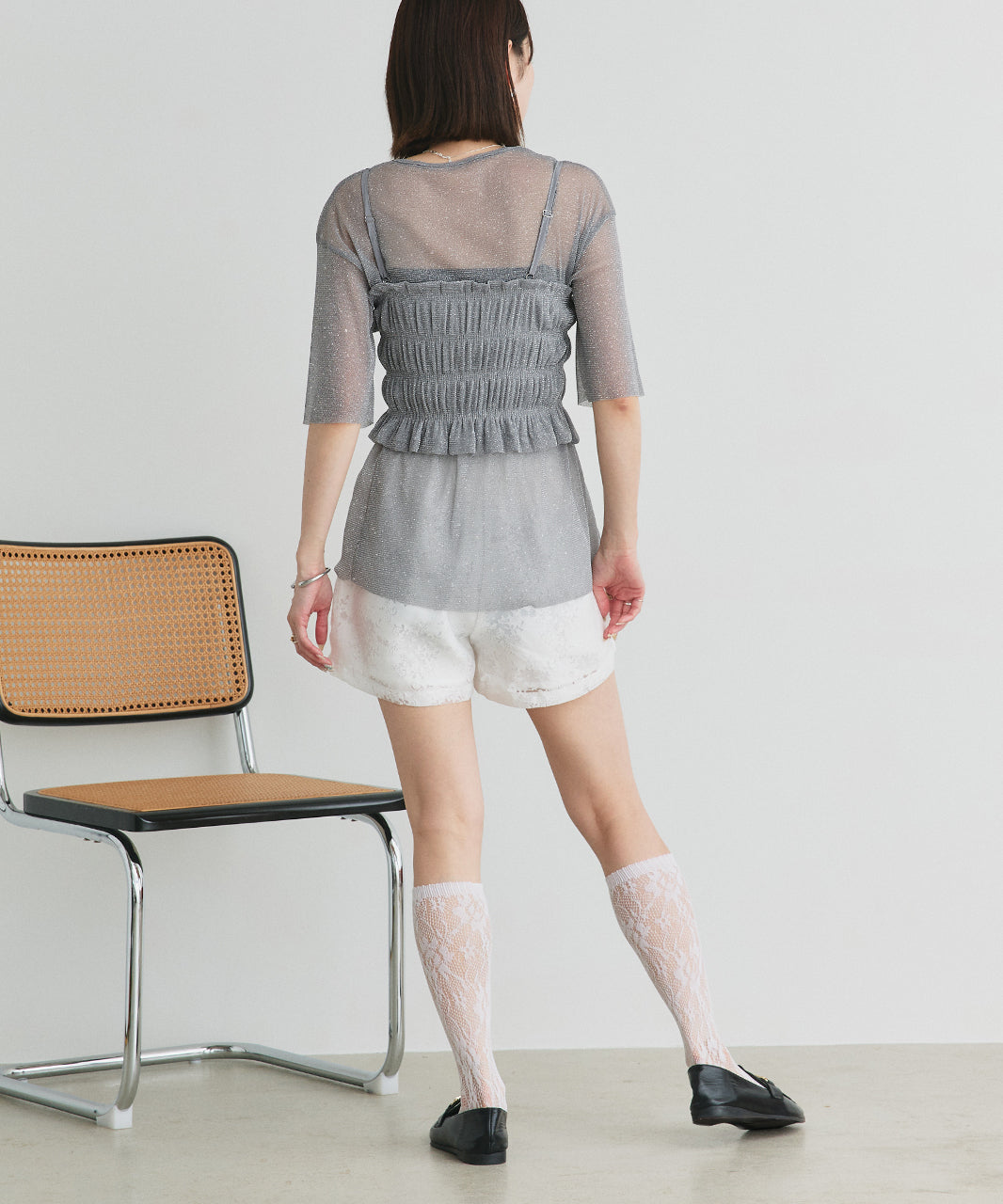 アドティエ ad thie 【2025SS新作】ビスチェレイヤード ラメカットソー （オフホワイト） オフホワイト