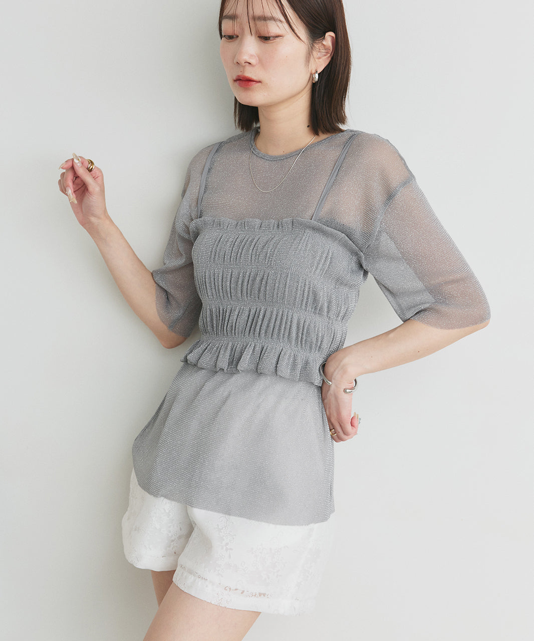 アドティエ ad thie 【2025SS新作】ビスチェレイヤード ラメカットソー （オフホワイト） オフホワイト