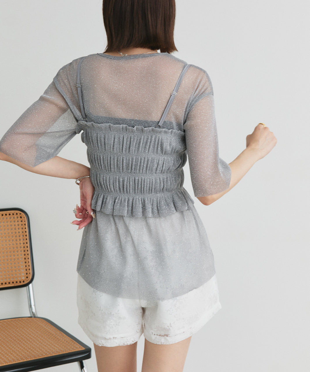 アドティエ ad thie 【2025SS新作】ビスチェレイヤード ラメカットソー （オフホワイト） オフホワイト