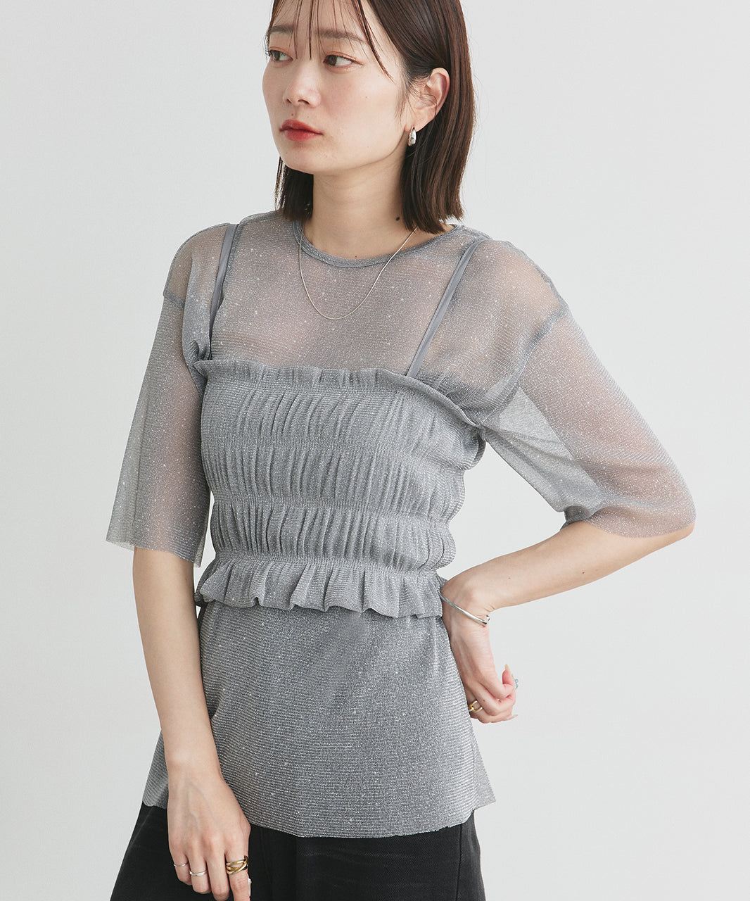 アドティエ ad thie 【2025SS新作】ビスチェレイヤード ラメカットソー （オフホワイト） オフホワイト