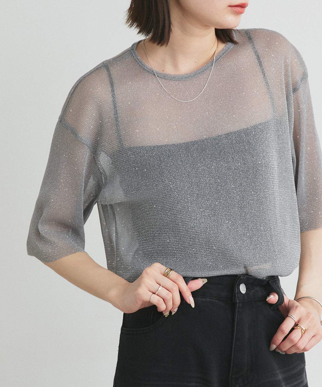 アドティエ ad thie 【2025SS新作】ビスチェレイヤード ラメカットソー （オフホワイト） オフホワイト