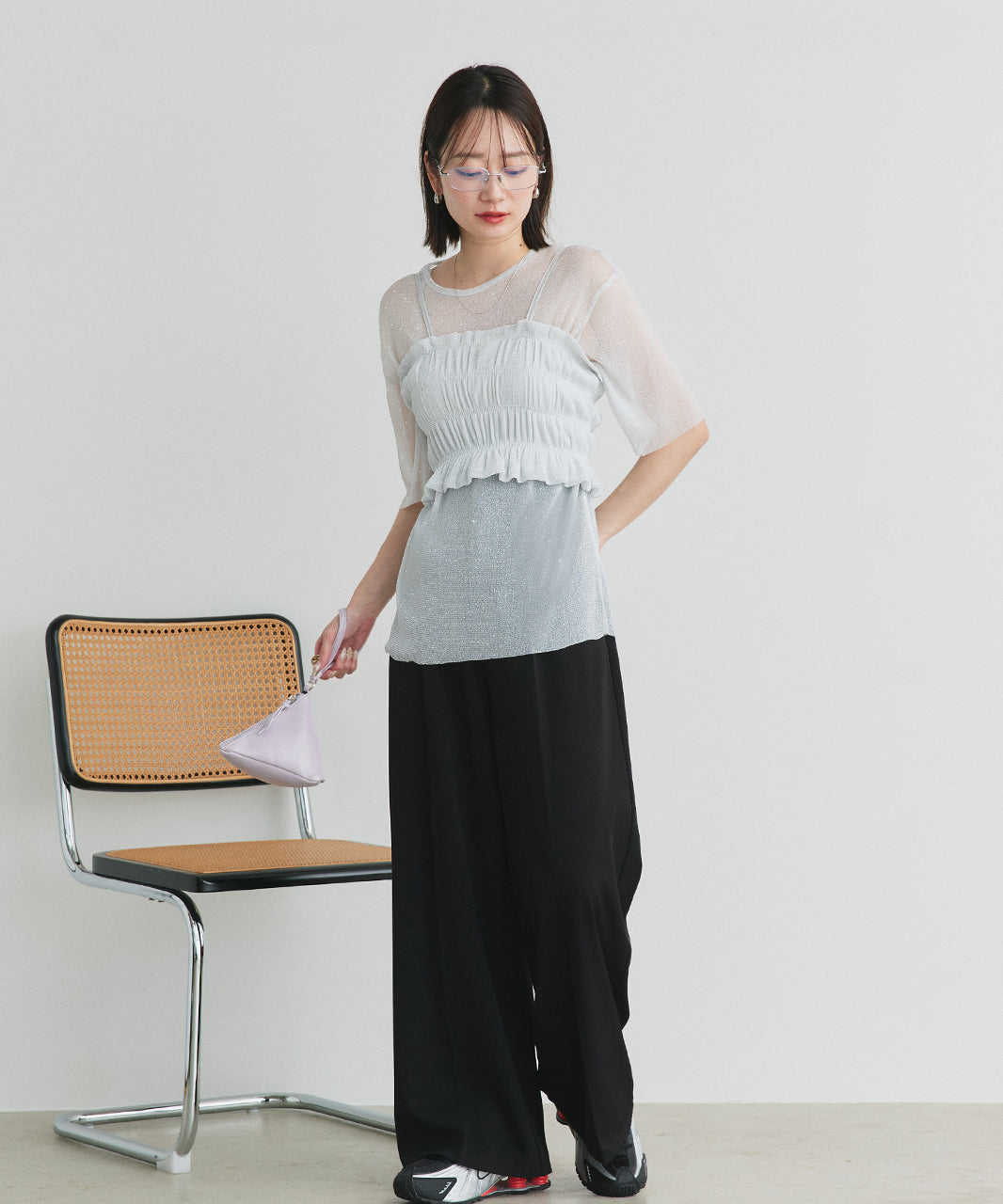 アドティエ ad thie 【2025SS新作】ビスチェレイヤード ラメカットソー （オフホワイト） オフホワイト