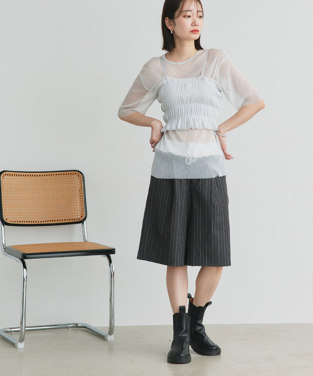 アドティエ ad thie 【2025SS新作】ビスチェレイヤード ラメカットソー （オフホワイト） オフホワイト