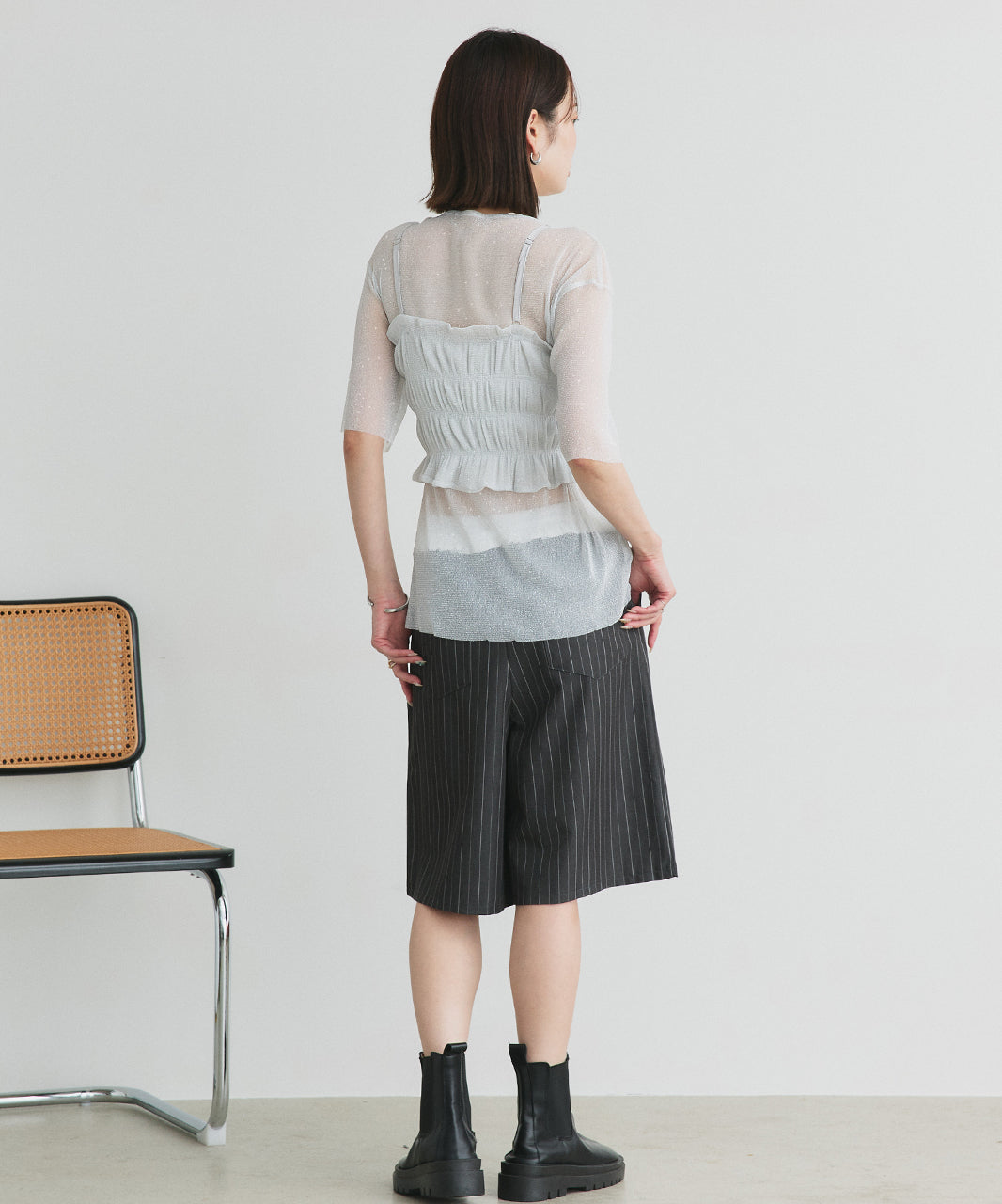 アドティエ ad thie 【2025SS新作】ビスチェレイヤード ラメカットソー （オフホワイト） オフホワイト