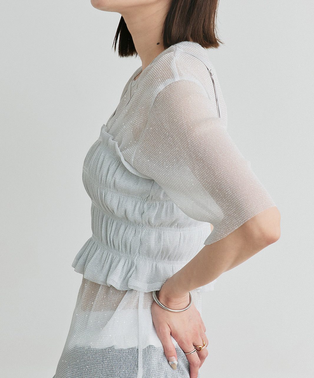 アドティエ ad thie 【2025SS新作】ビスチェレイヤード ラメカットソー （オフホワイト） オフホワイト