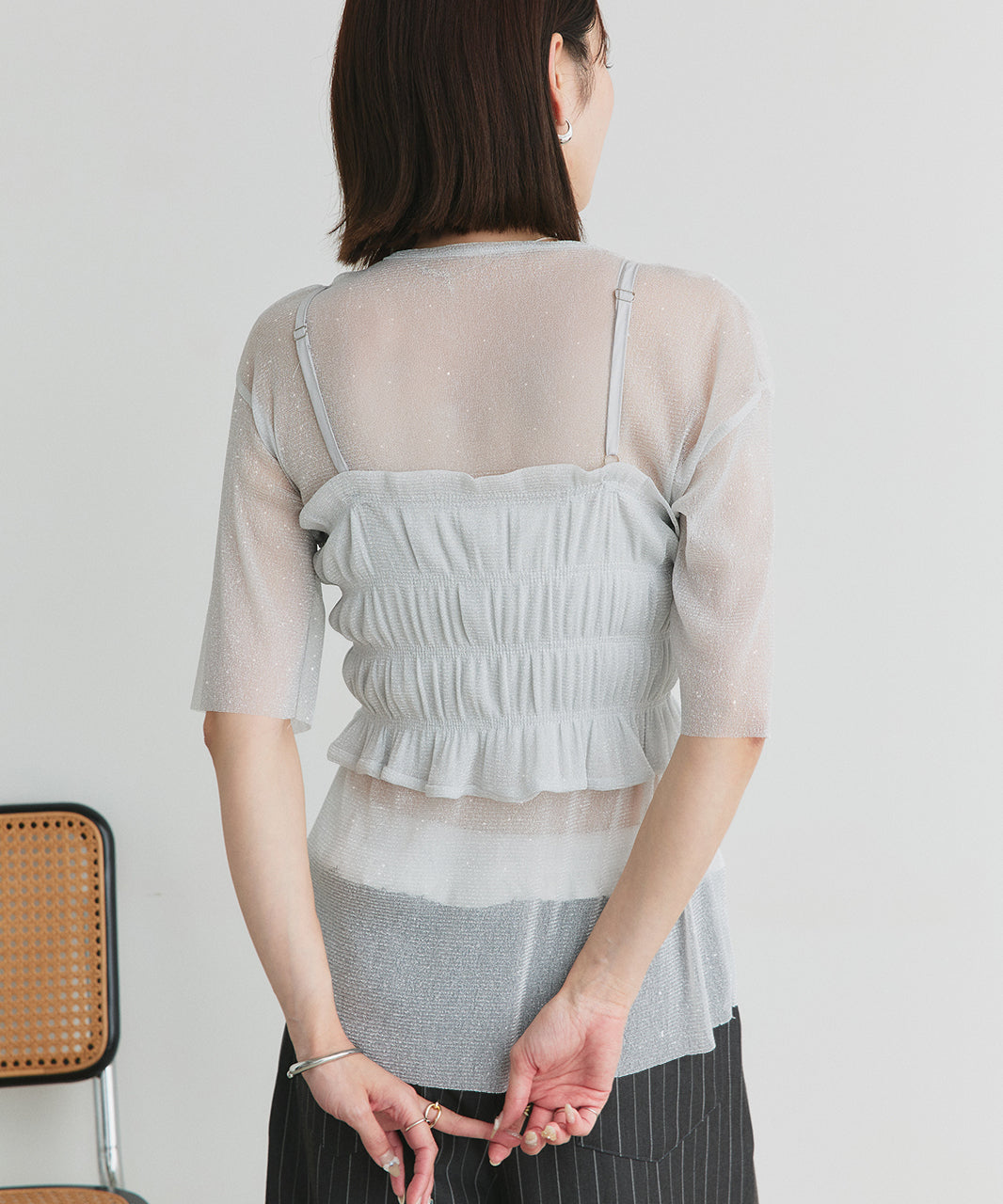 アドティエ ad thie 【2025SS新作】ビスチェレイヤード ラメカットソー （オフホワイト） オフホワイト