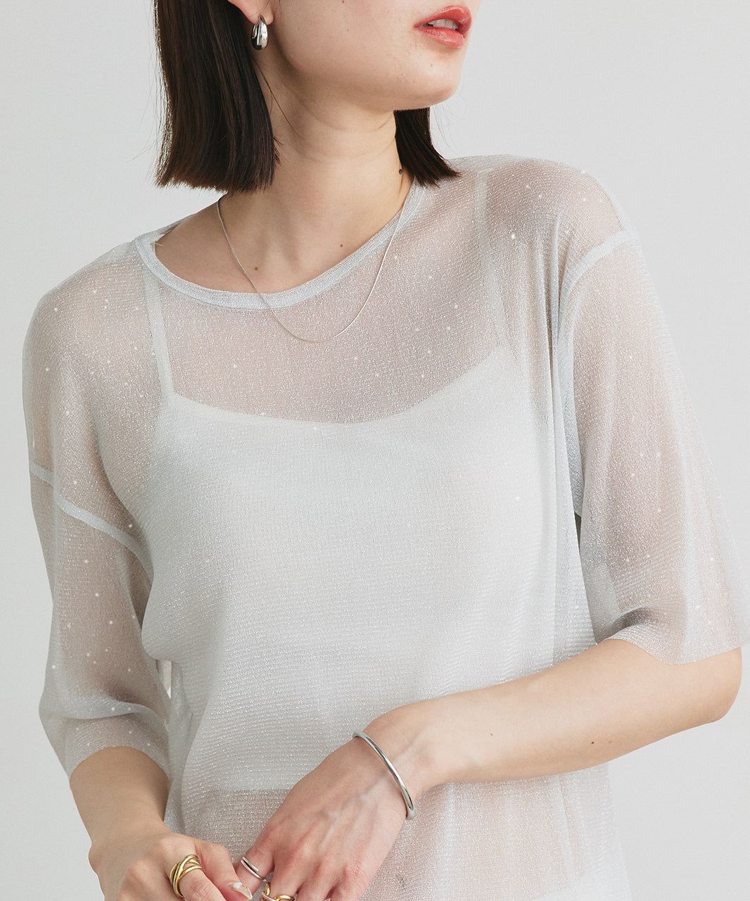 アドティエ ad thie 【2025SS新作】ビスチェレイヤード ラメカットソー （オフホワイト） オフホワイト