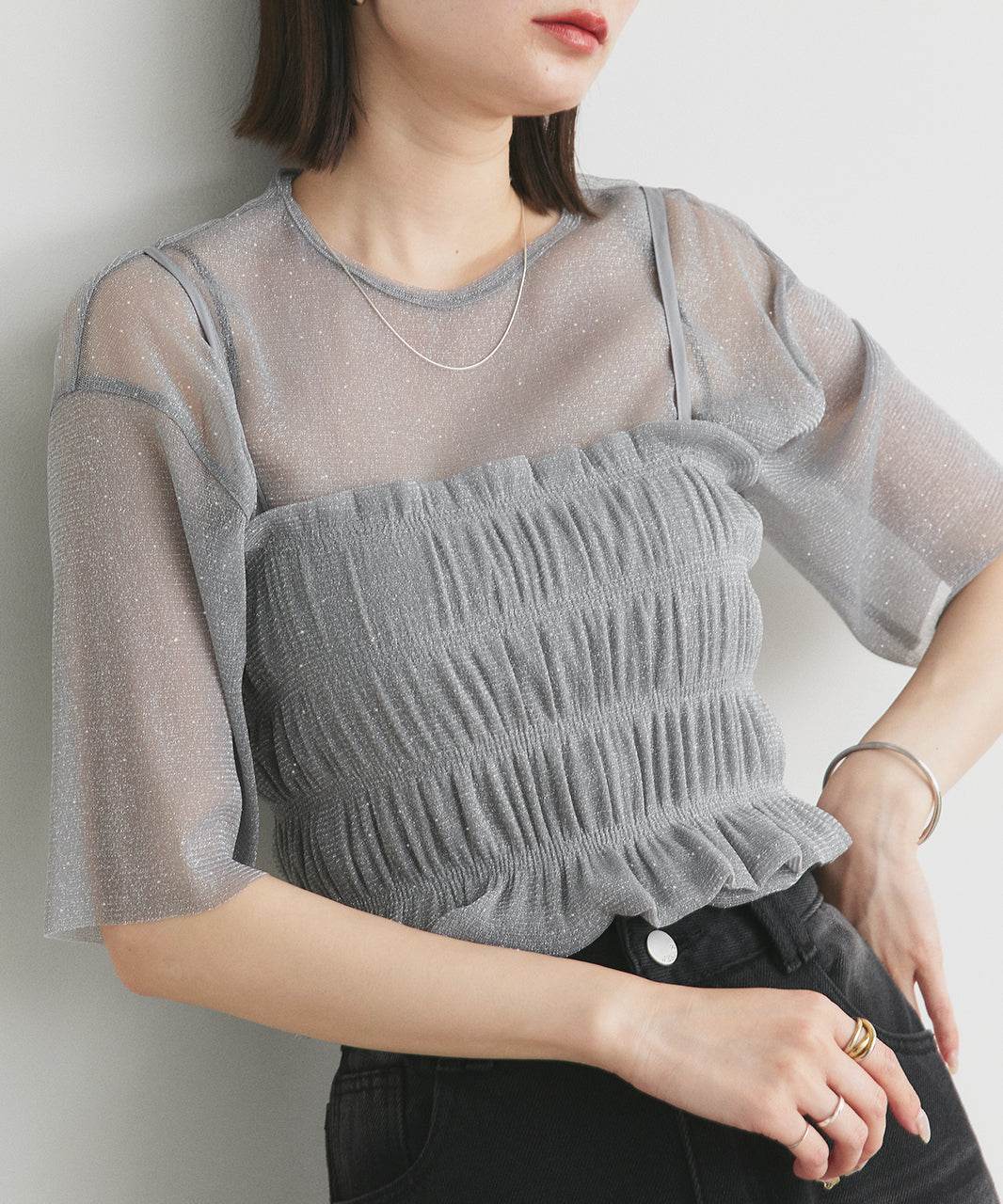 アドティエ ad thie 【2025SS新作】ビスチェレイヤード ラメカットソー （グレー） グレー
