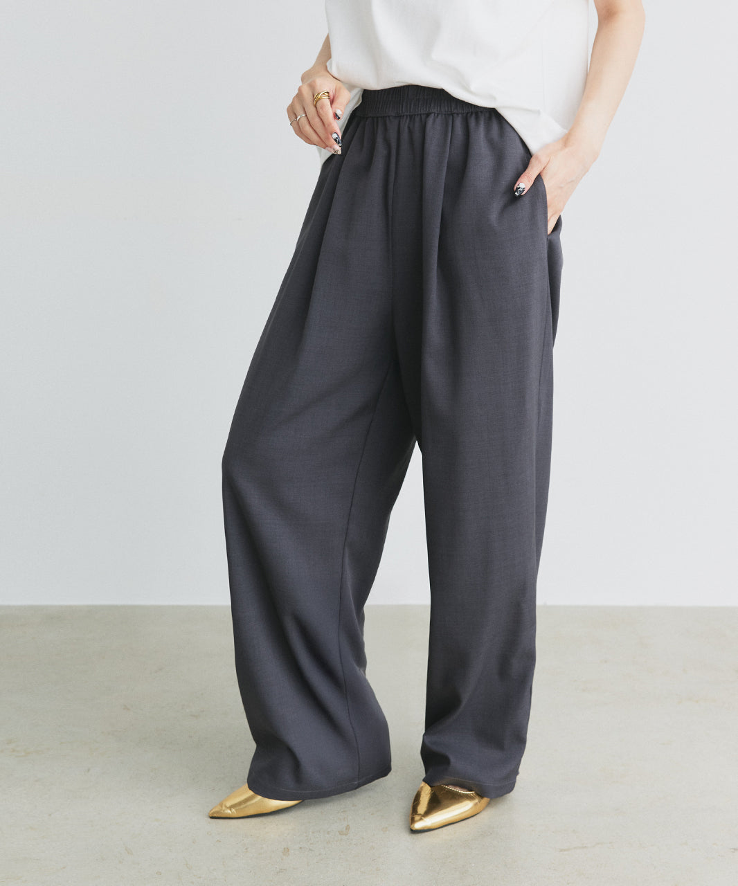 アドティエ ad thie 【2025SS新作】ペプラムキャミソール ロングパンツ セットアップ （チャコール） チャコール