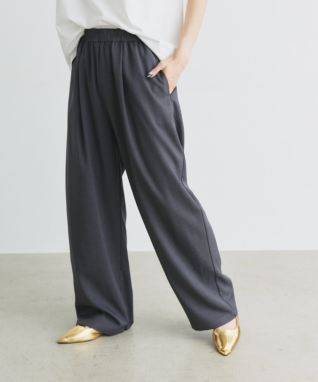 アドティエ ad thie 【2025SS新作】ペプラムキャミソール ロングパンツ セットアップ （チャコール） チャコール