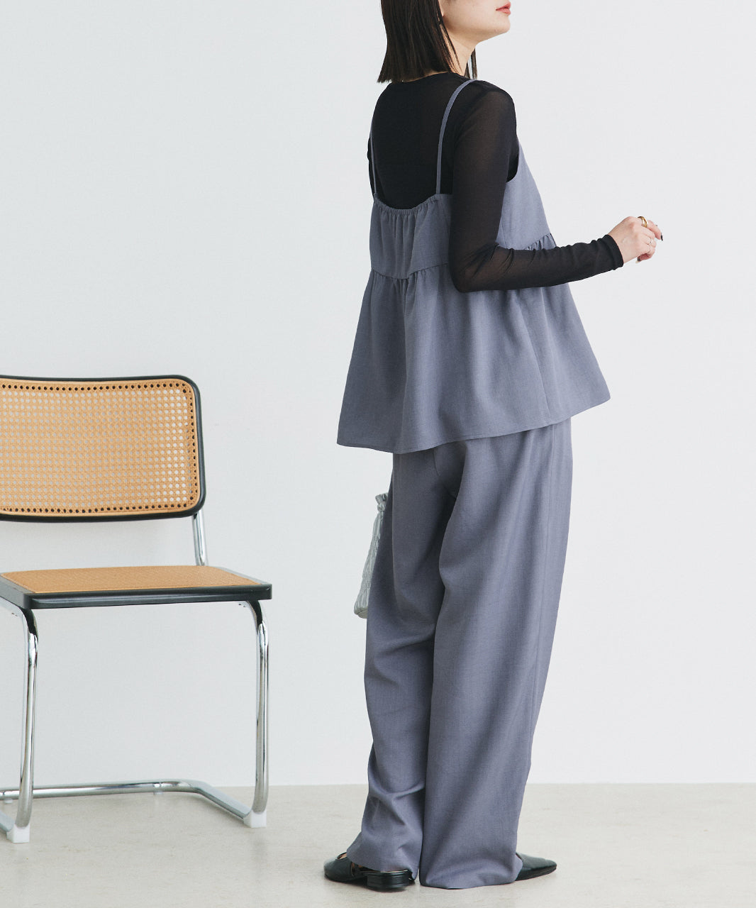 アドティエ ad thie 【2025SS新作】ペプラムキャミソール ロングパンツ セットアップ （チャコール） チャコール