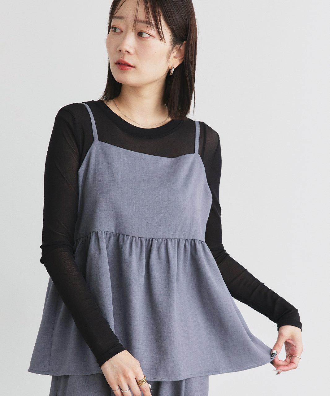 アドティエ ad thie 【2025SS新作】ペプラムキャミソール ロングパンツ セットアップ （チャコール） チャコール