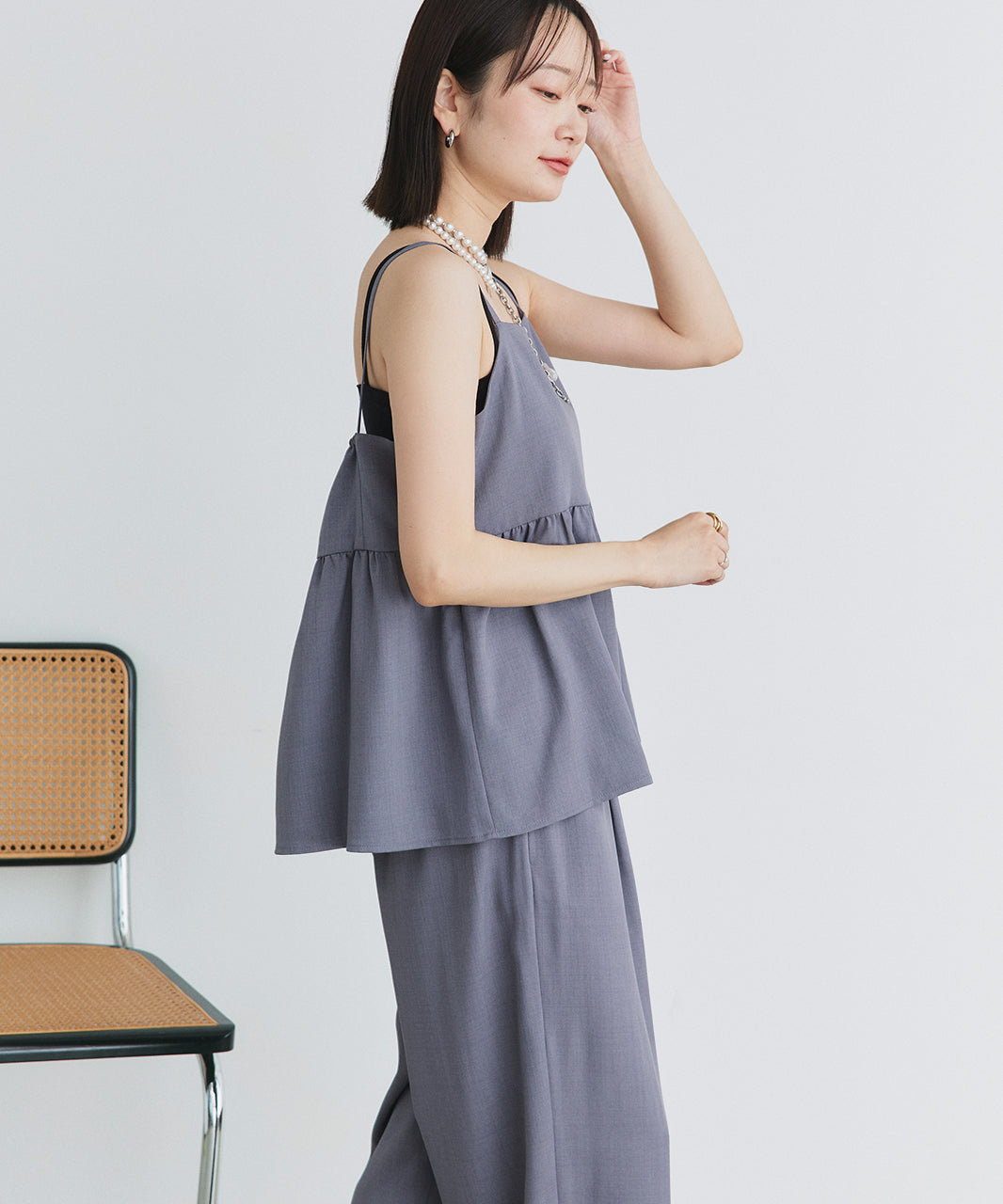 アドティエ ad thie 【2025SS新作】ペプラムキャミソール ロングパンツ セットアップ （チャコール） チャコール