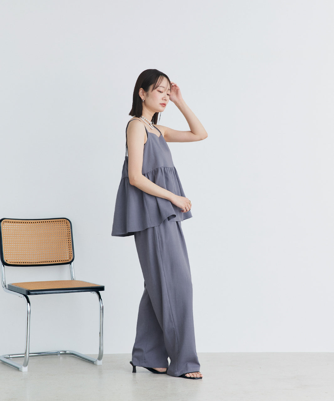 アドティエ ad thie 【2025SS新作】ペプラムキャミソール ロングパンツ セットアップ （グレー） グレー