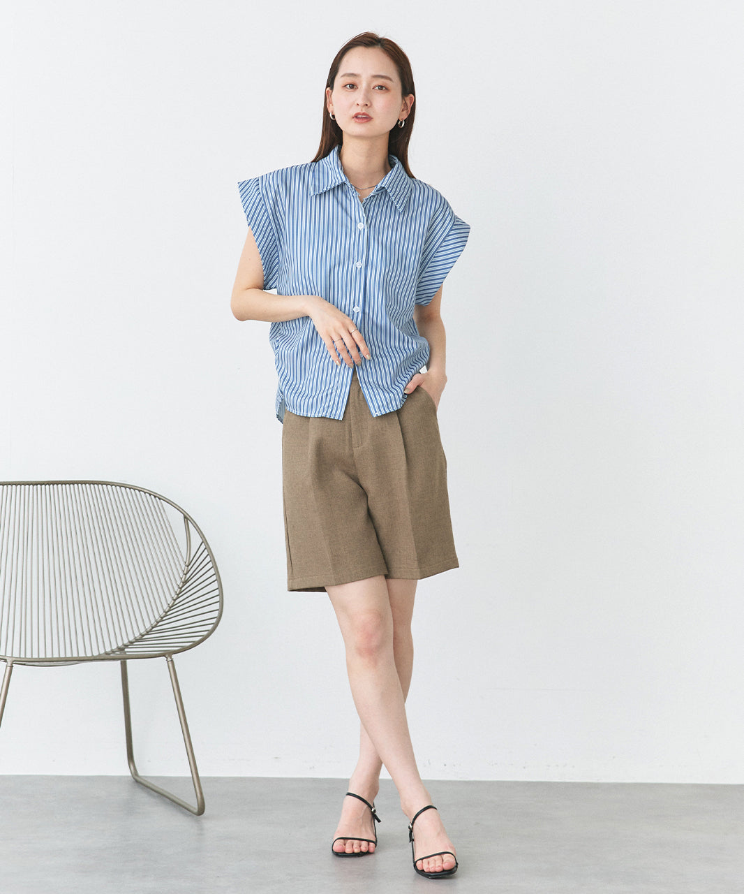 アドティエ ad thie サイドギャザーストライプシャツ （ブルー） ブルー