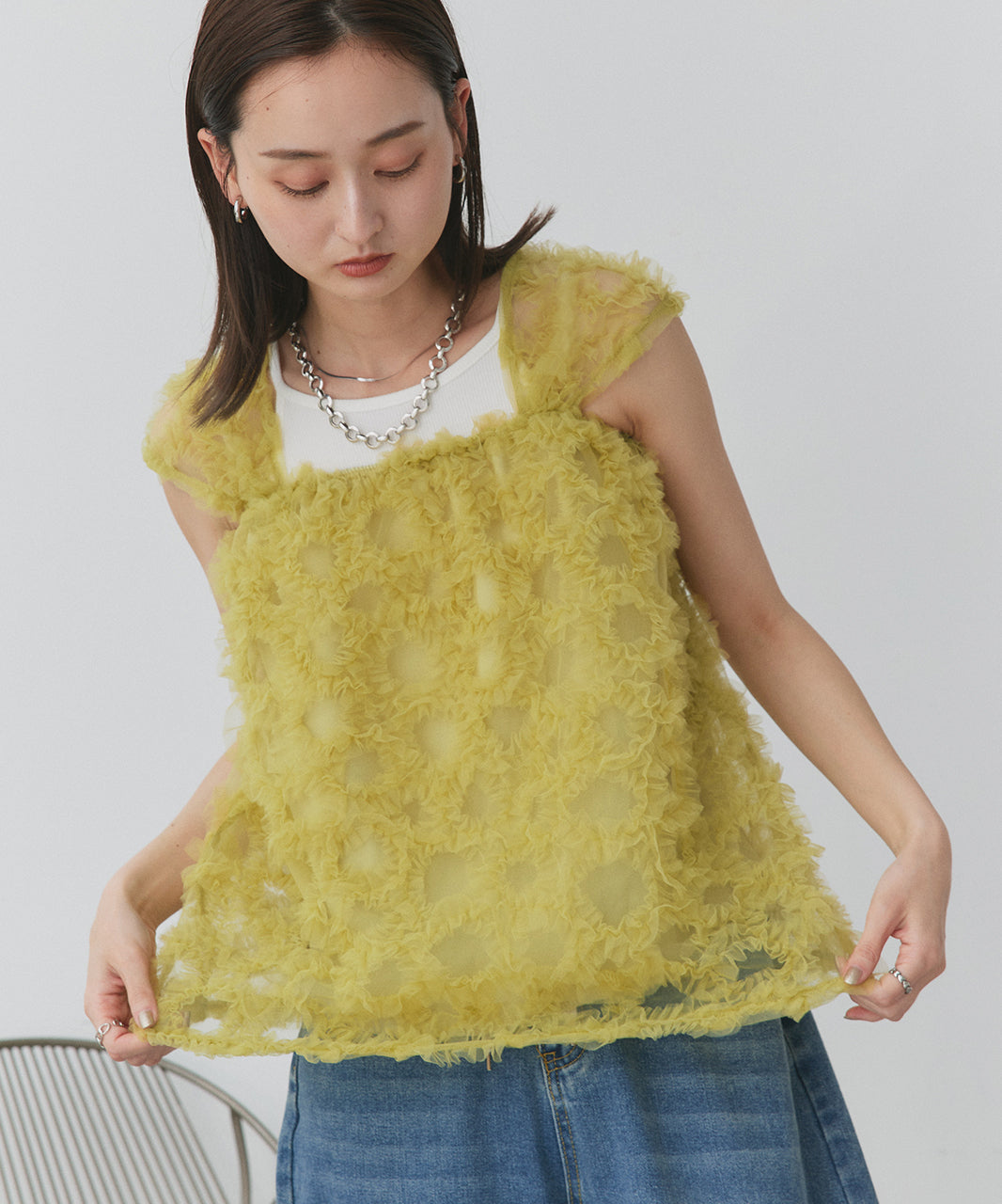 アドティエ ad thie ふわパフノースリブラウス （アイボリー） オフホワイト