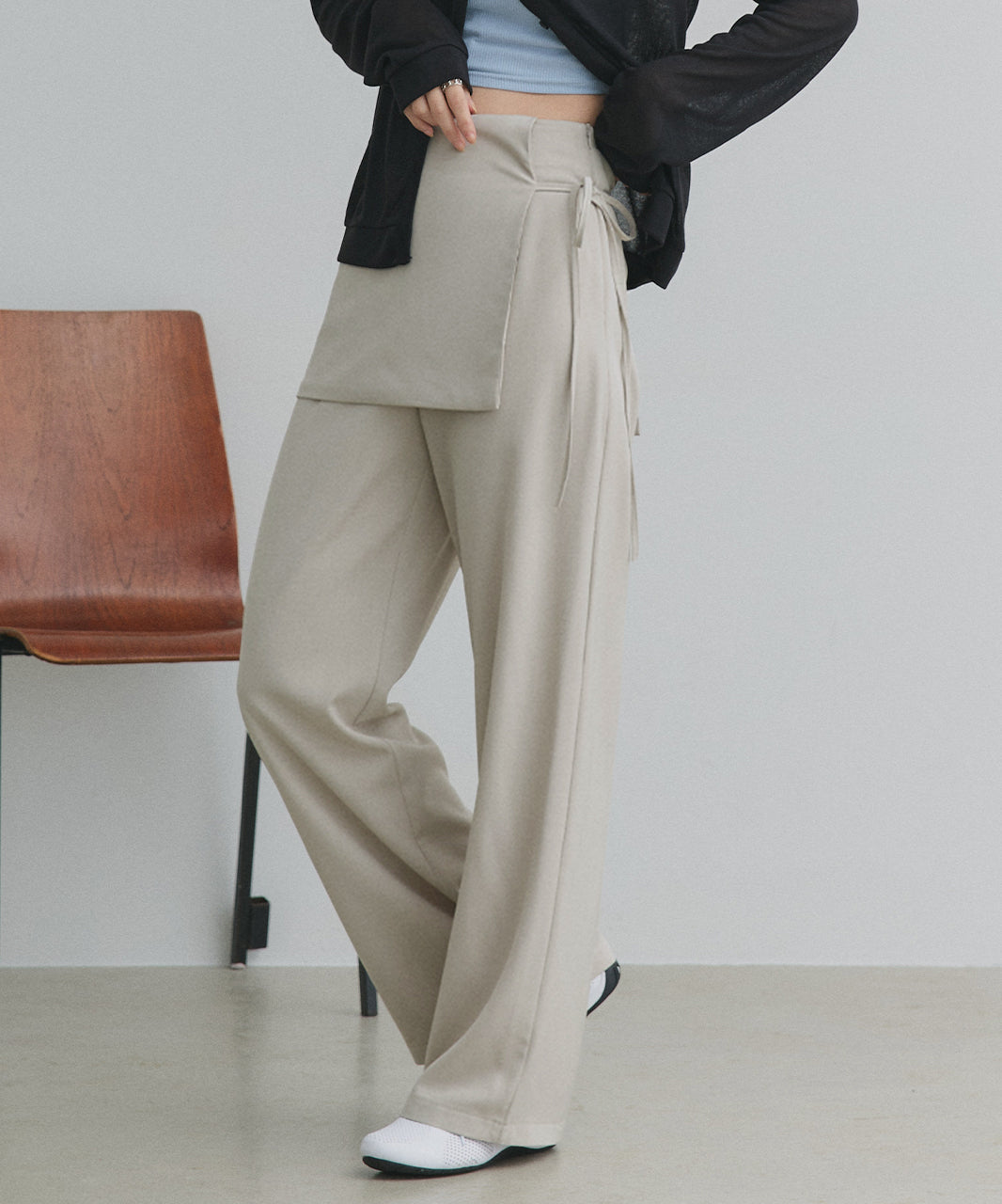 アドティエ ad thie 【2025AW新作】サイドリボンスカートレイヤードパンツ （グレージュ） グレージュ