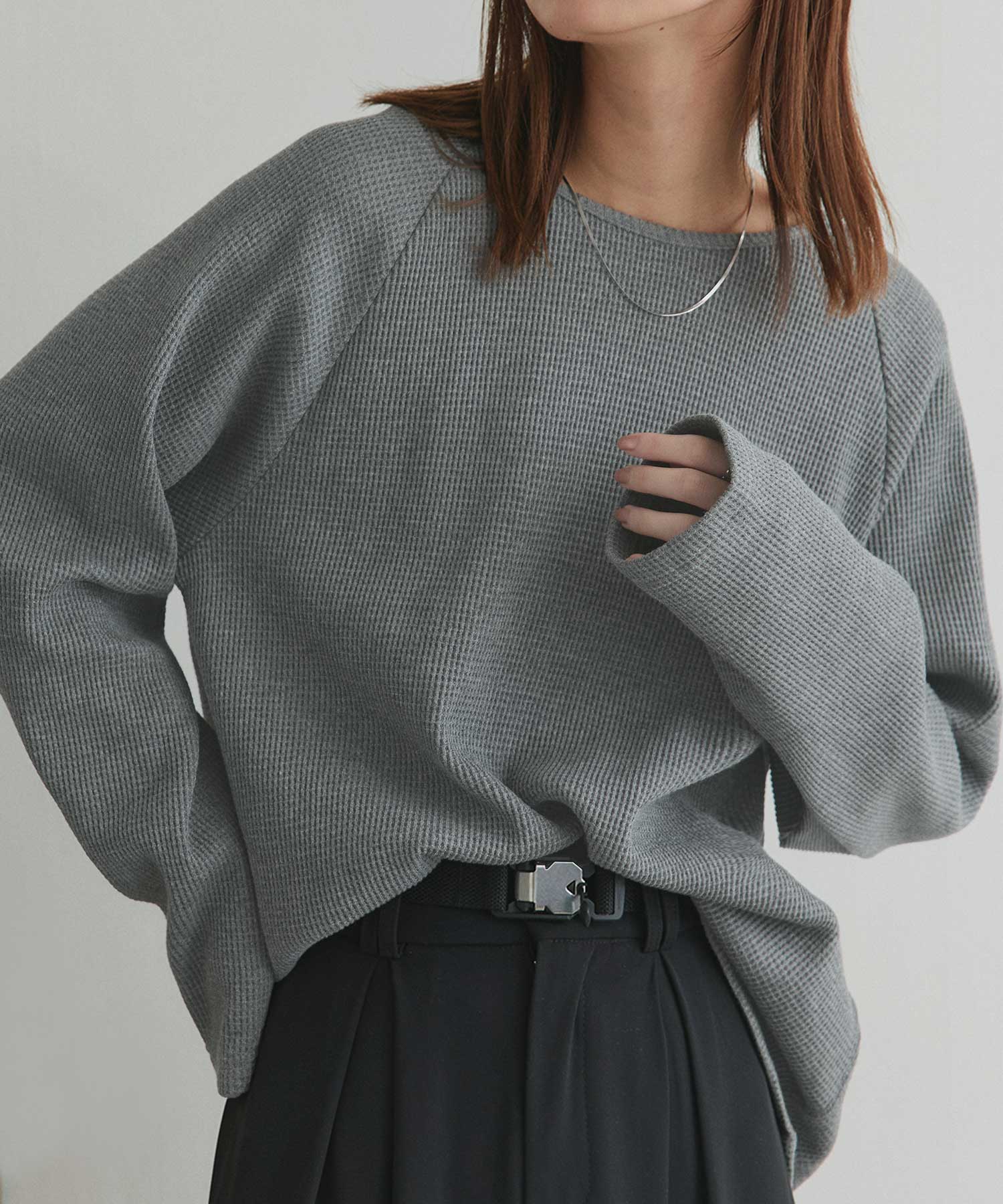 アドティエ ad thieラグランスリーブ ワッフルプルオーバー （モクグレー） モクグレー