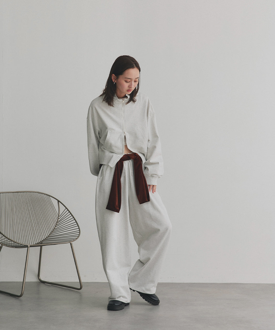 アドティエ ad thie 【2025AW新作】スタンドカラーダブルジップスウェットブルゾン （ブラック） ブラック