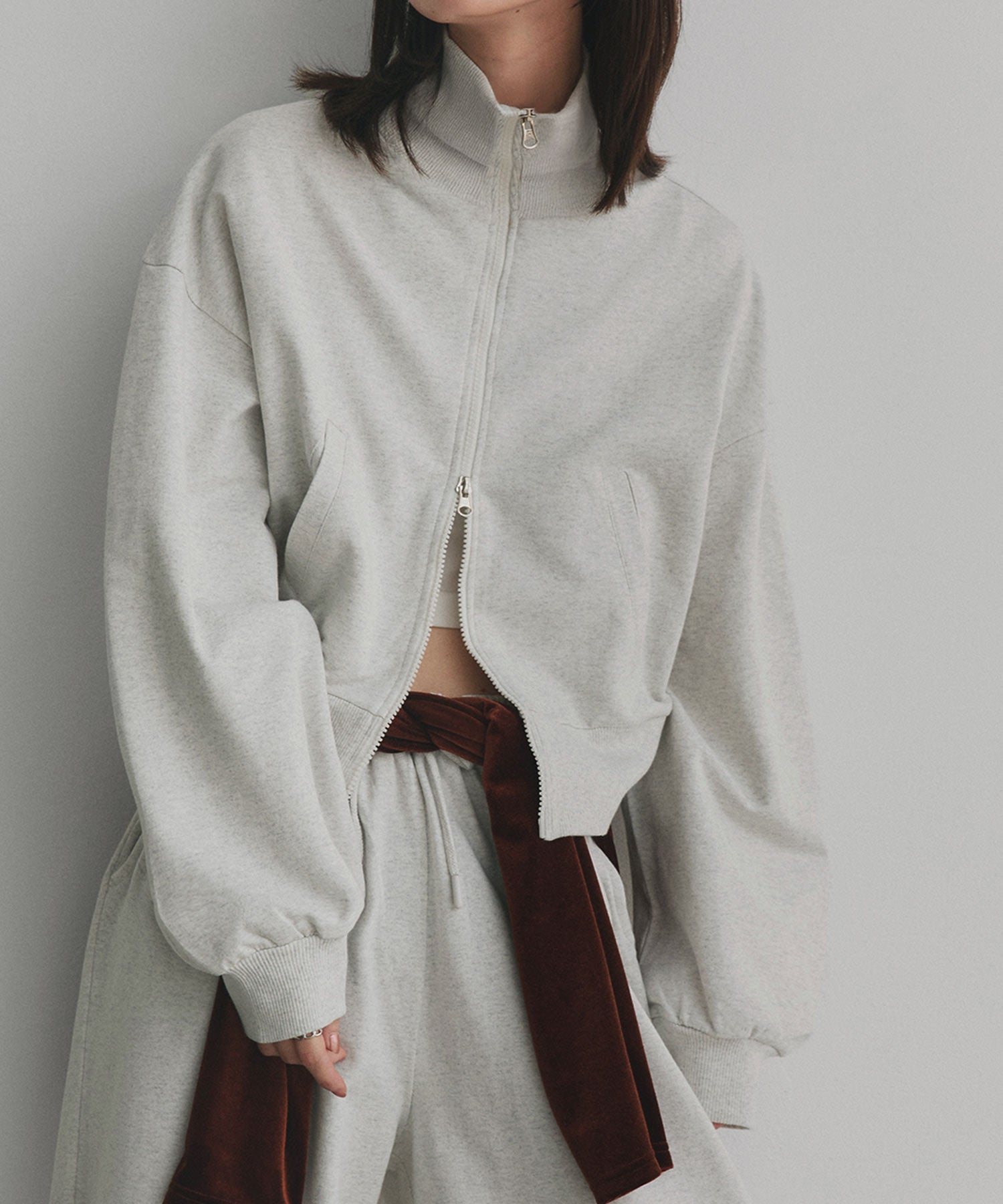 アドティエ ad thieスタンドカラーダブルジップスウェットブルゾン （オートミール） オートミール