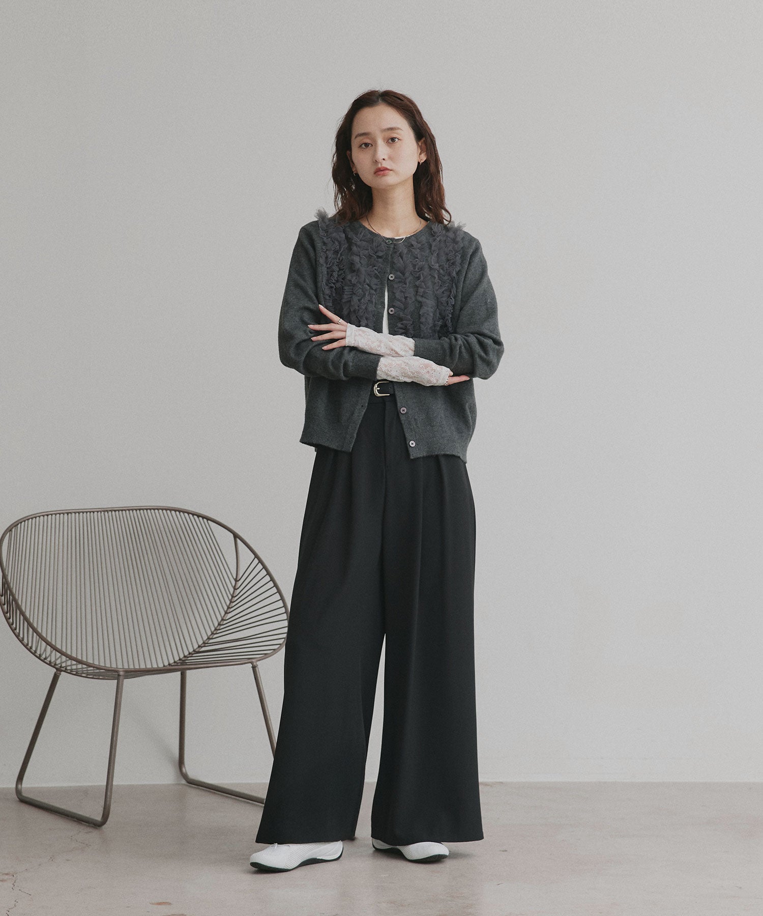 アドティエ ad thie 【2025AW新作】袖切替ラメシアー レースアソートトップス （ブラウン×ラメシアー） ブラウン×ラメシアー