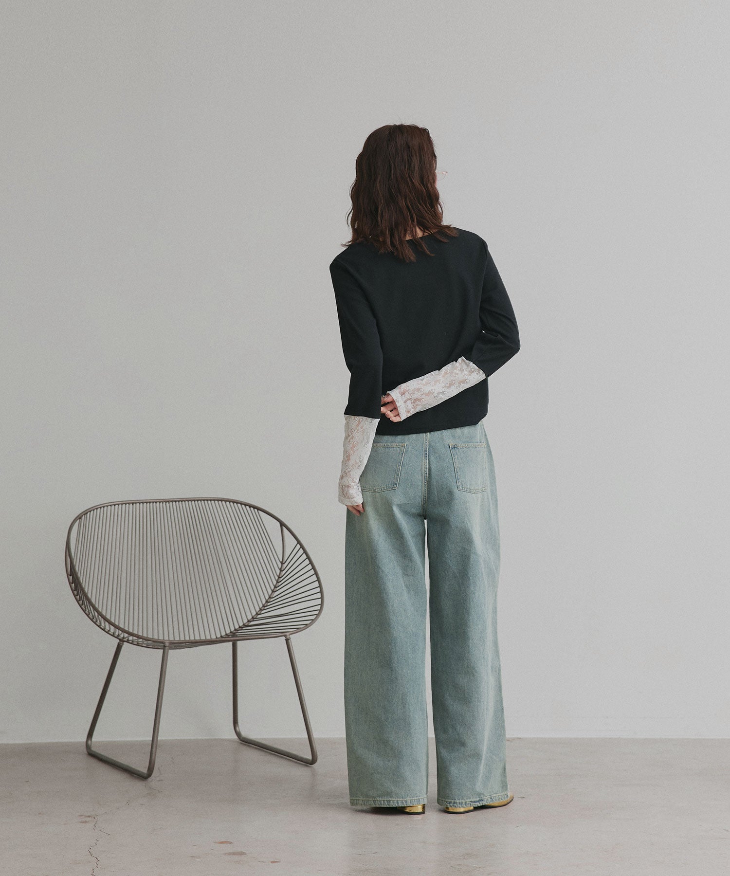 アドティエ ad thie 【2025AW新作】袖切替ラメシアー レースアソートトップス （ブラウン×ラメシアー） ブラウン×ラメシアー