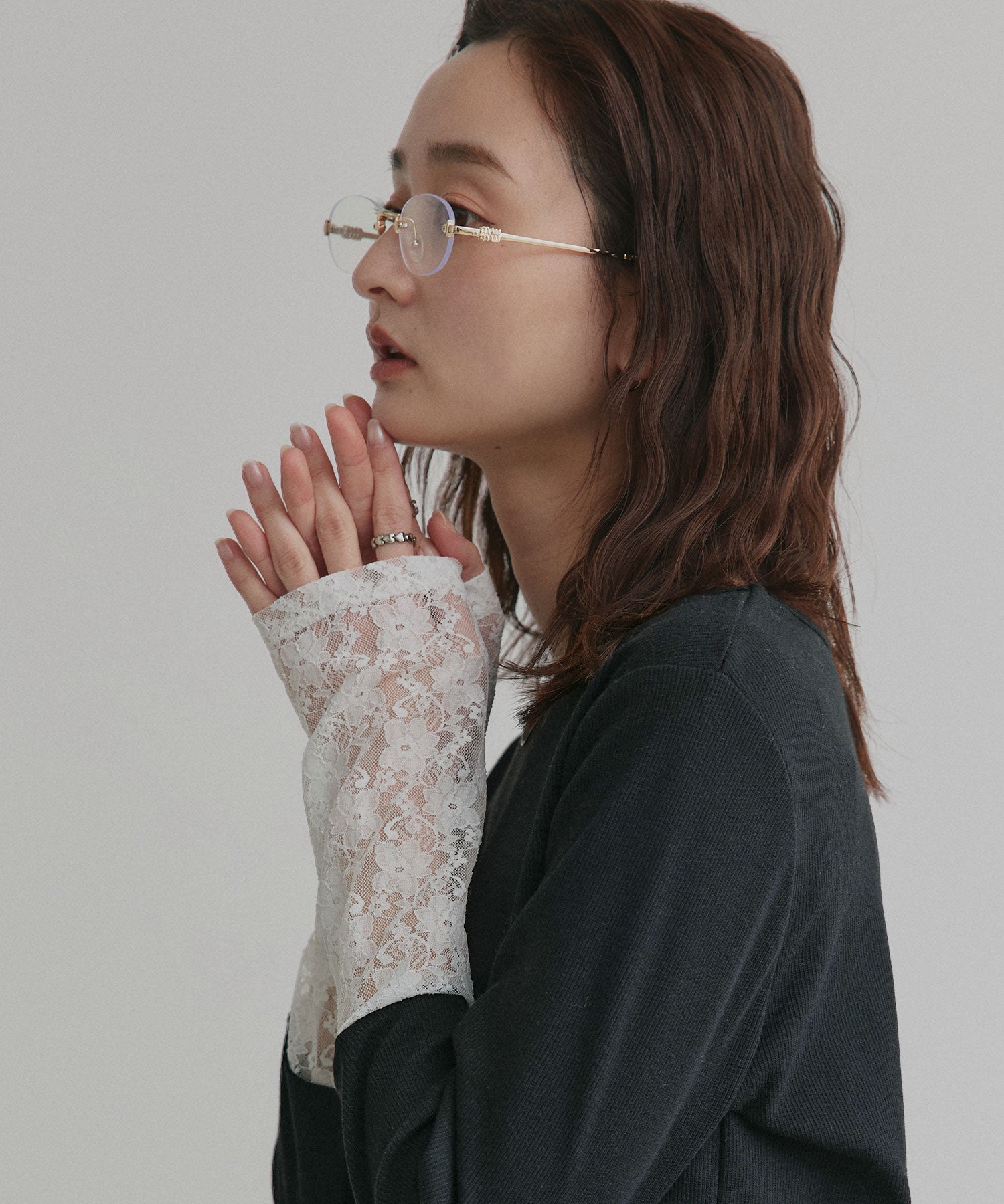 アドティエ ad thie 【2025AW新作】袖切替ラメシアー レースアソートトップス （ブラウン×ラメシアー） ブラウン×ラメシアー