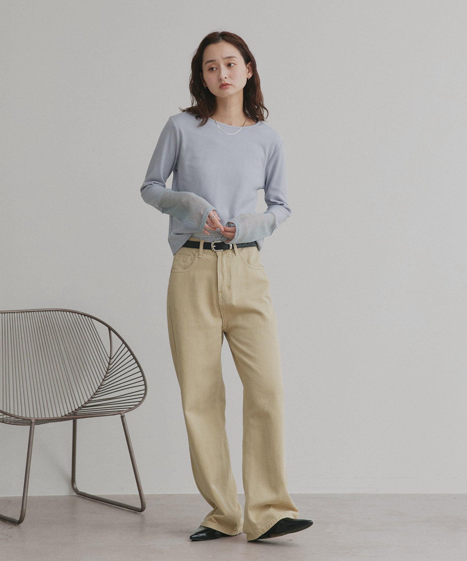 アドティエ ad thie 【2025AW新作】袖切替ラメシアー レースアソートトップス （ブラウン×ラメシアー） ブラウン×ラメシアー