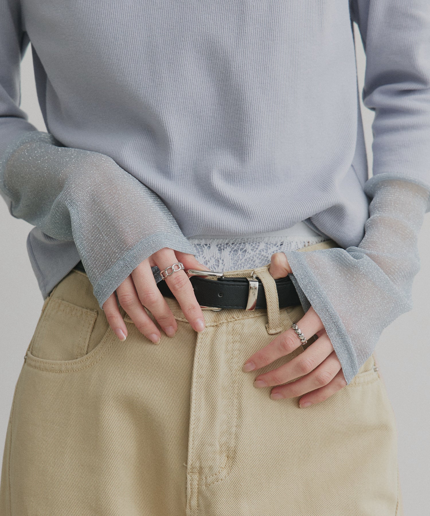 アドティエ ad thie 【2025AW新作】袖切替ラメシアー レースアソートトップス （ブラウン×ラメシアー） ブラウン×ラメシアー