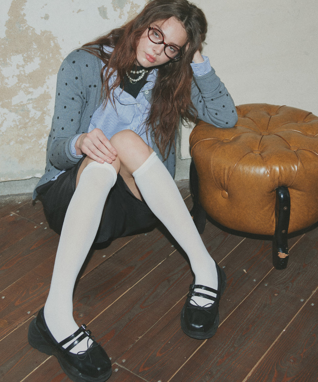 アドティエ ad thie 【2025AW新作】ポルカドットニットカーディガン （グレー） グレー