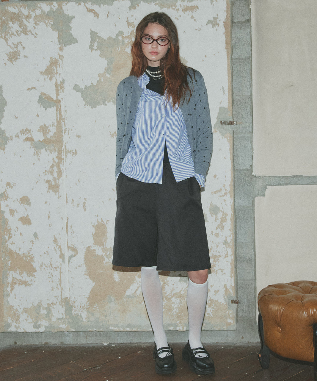 アドティエ ad thie 【2025AW新作】ポルカドットニットカーディガン （グレー） グレー