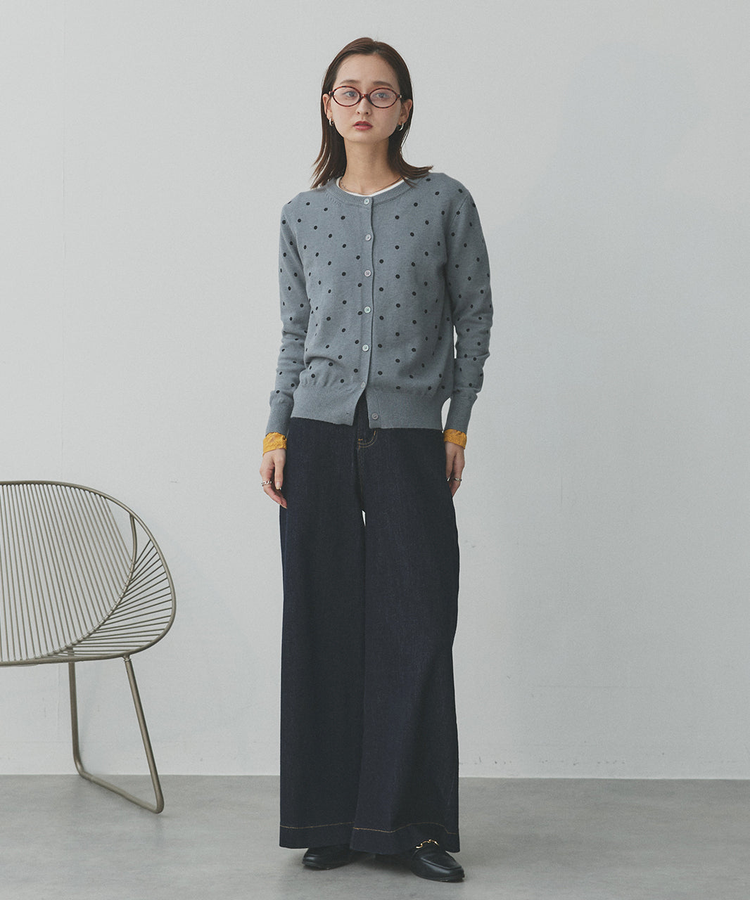 アドティエ ad thie 【2025AW新作】ポルカドットニットカーディガン （グレー） グレー