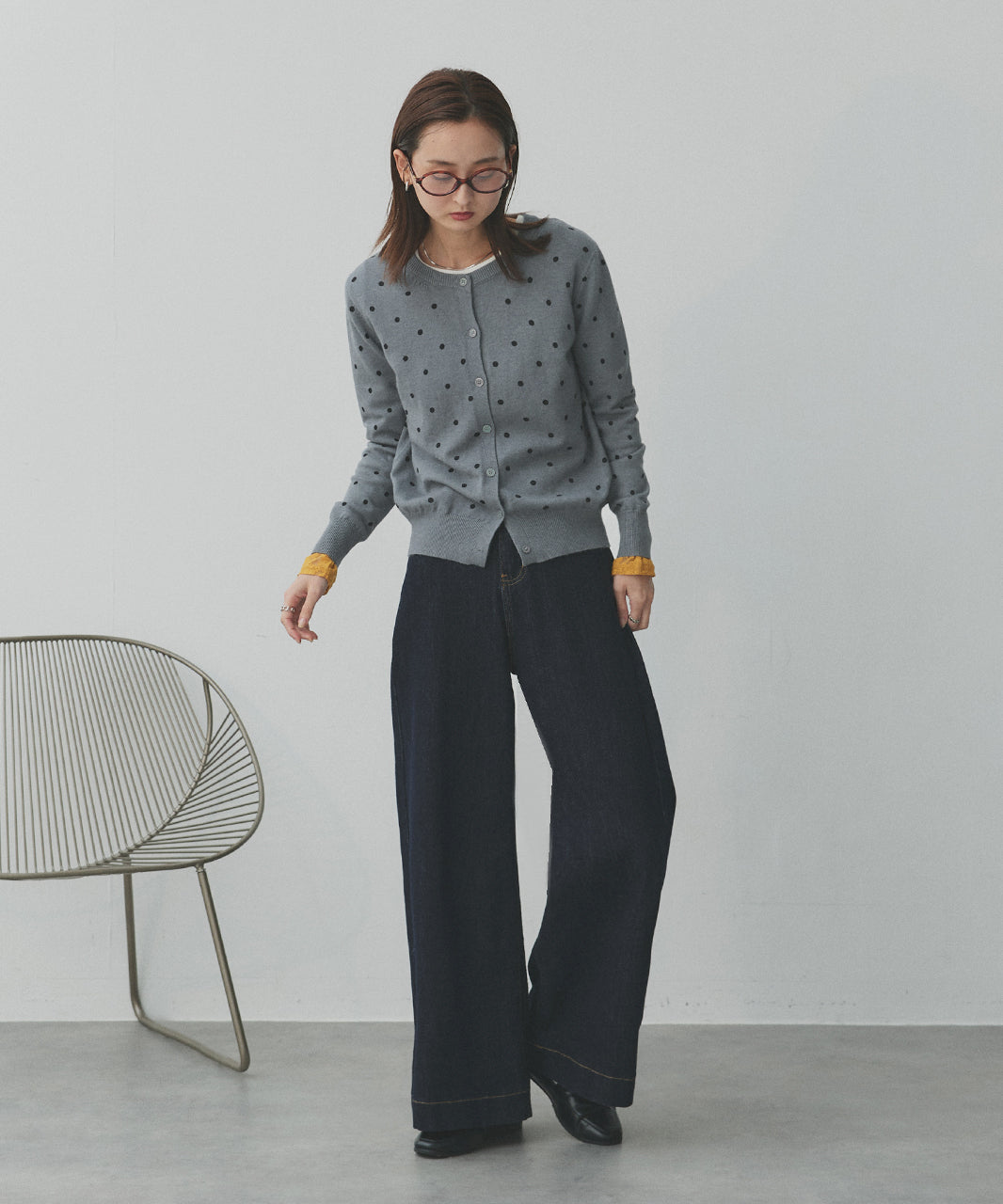 アドティエ ad thie 【2025AW新作】ポルカドットニットカーディガン （グレー） グレー