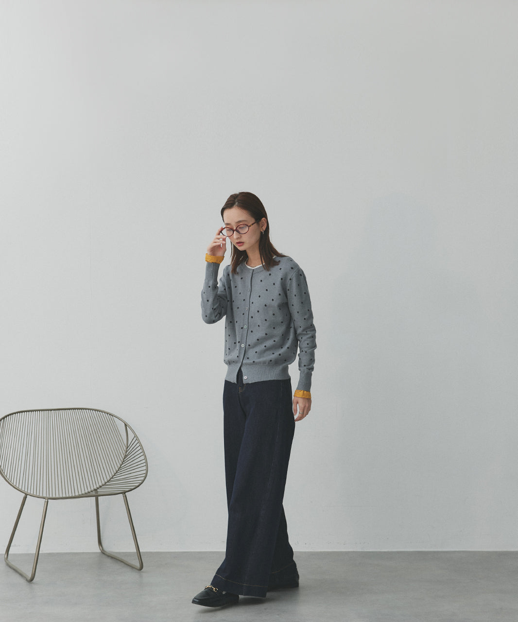 アドティエ ad thie 【2025AW新作】ポルカドットニットカーディガン （グレー） グレー