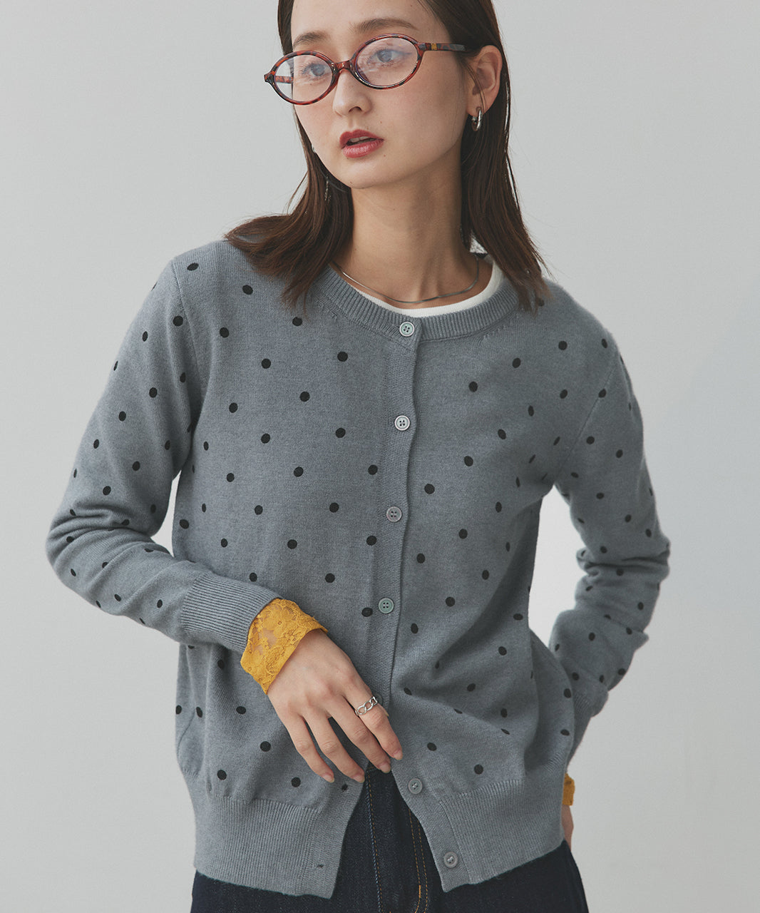 アドティエ ad thie 【2025AW新作】ポルカドットニットカーディガン （グレー） グレー