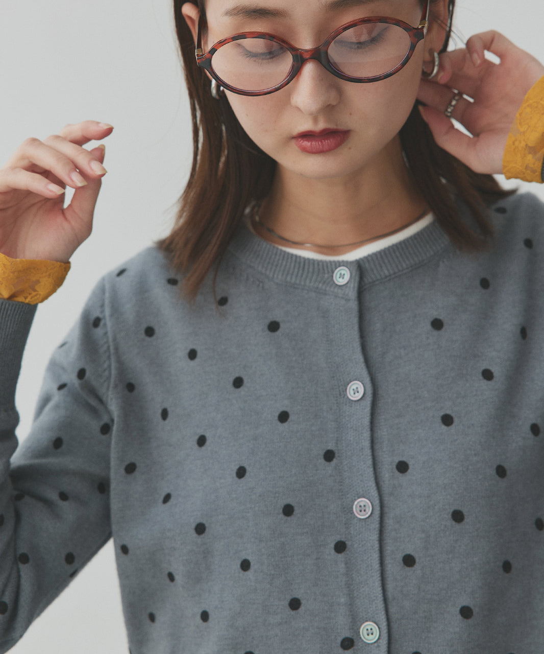アドティエ ad thie 【2025AW新作】ポルカドットニットカーディガン （グレー） グレー