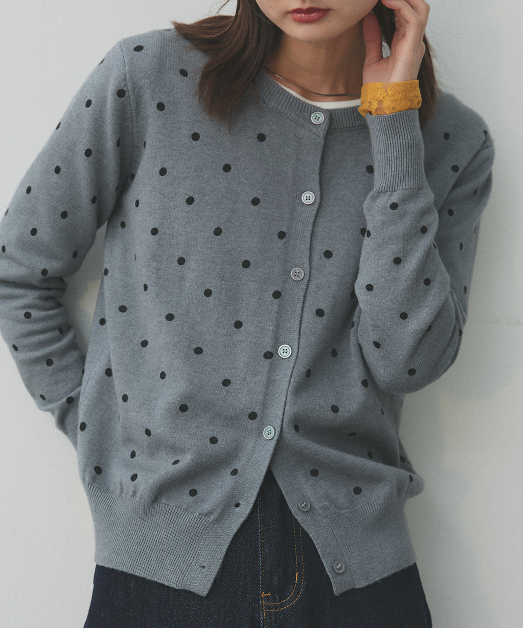 アドティエ ad thie 【2025AW新作】ポルカドットニットカーディガン （グレー） グレー