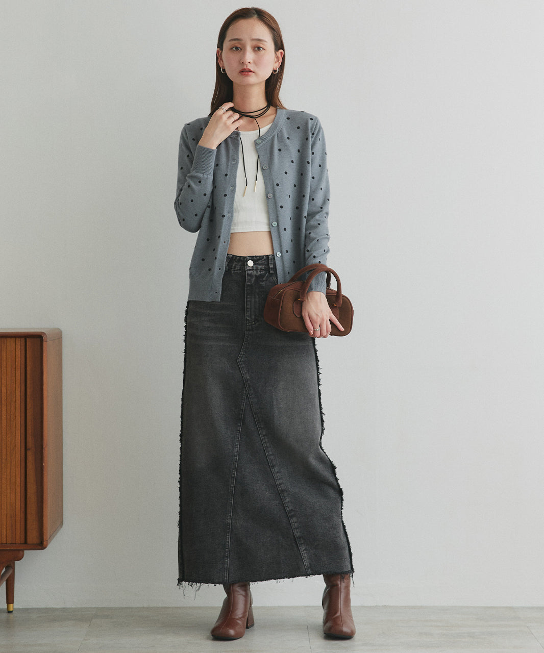 アドティエ ad thie 【2025AW新作】ポルカドットニットカーディガン （グレー） グレー