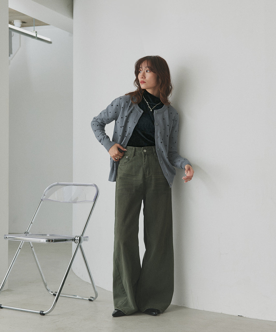 アドティエ ad thie 【2025AW新作】ポルカドットニットカーディガン （グレー） グレー