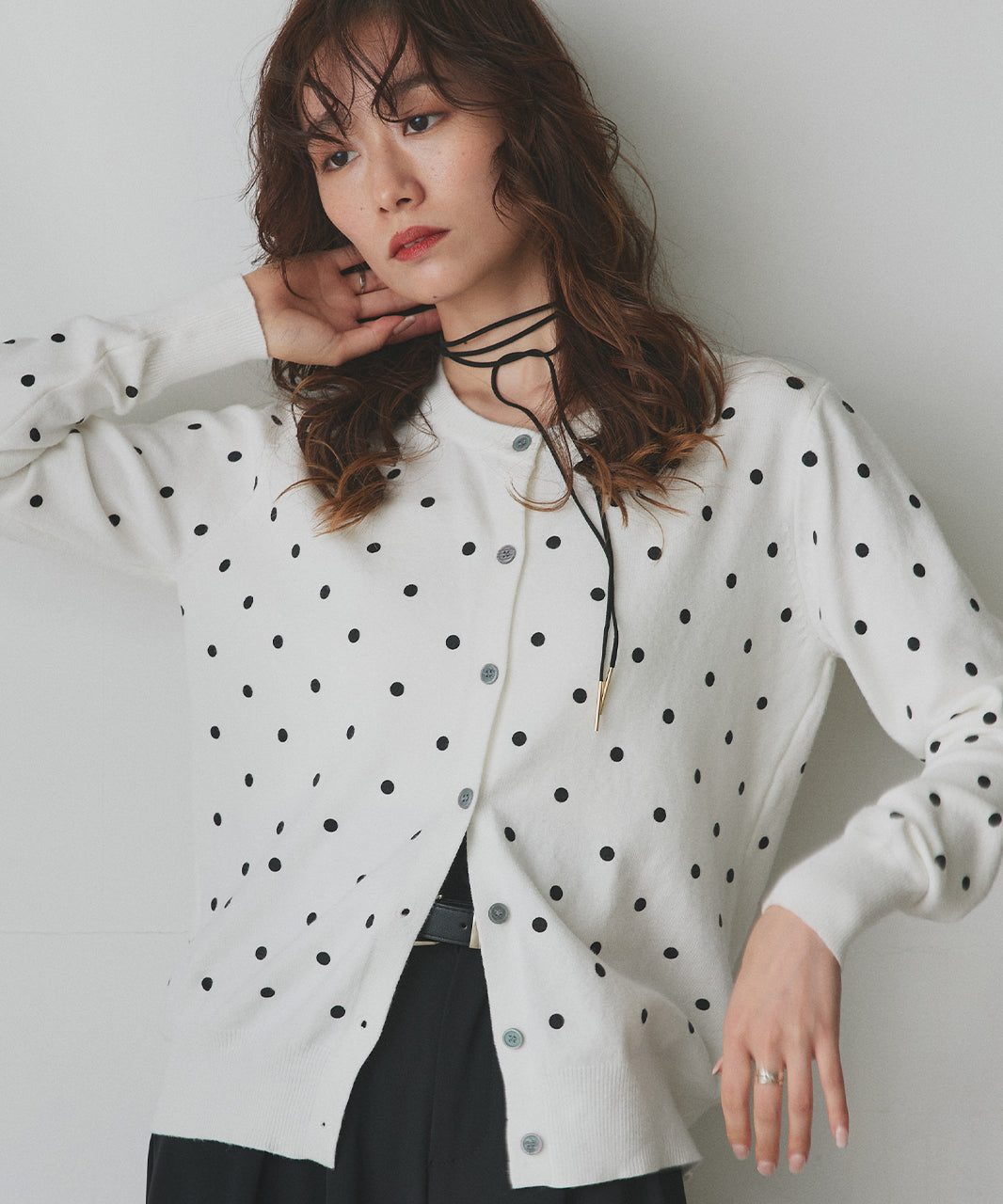 アドティエ ad thie 【2025AW新作】ポルカドットニットカーディガン （グレー） グレー