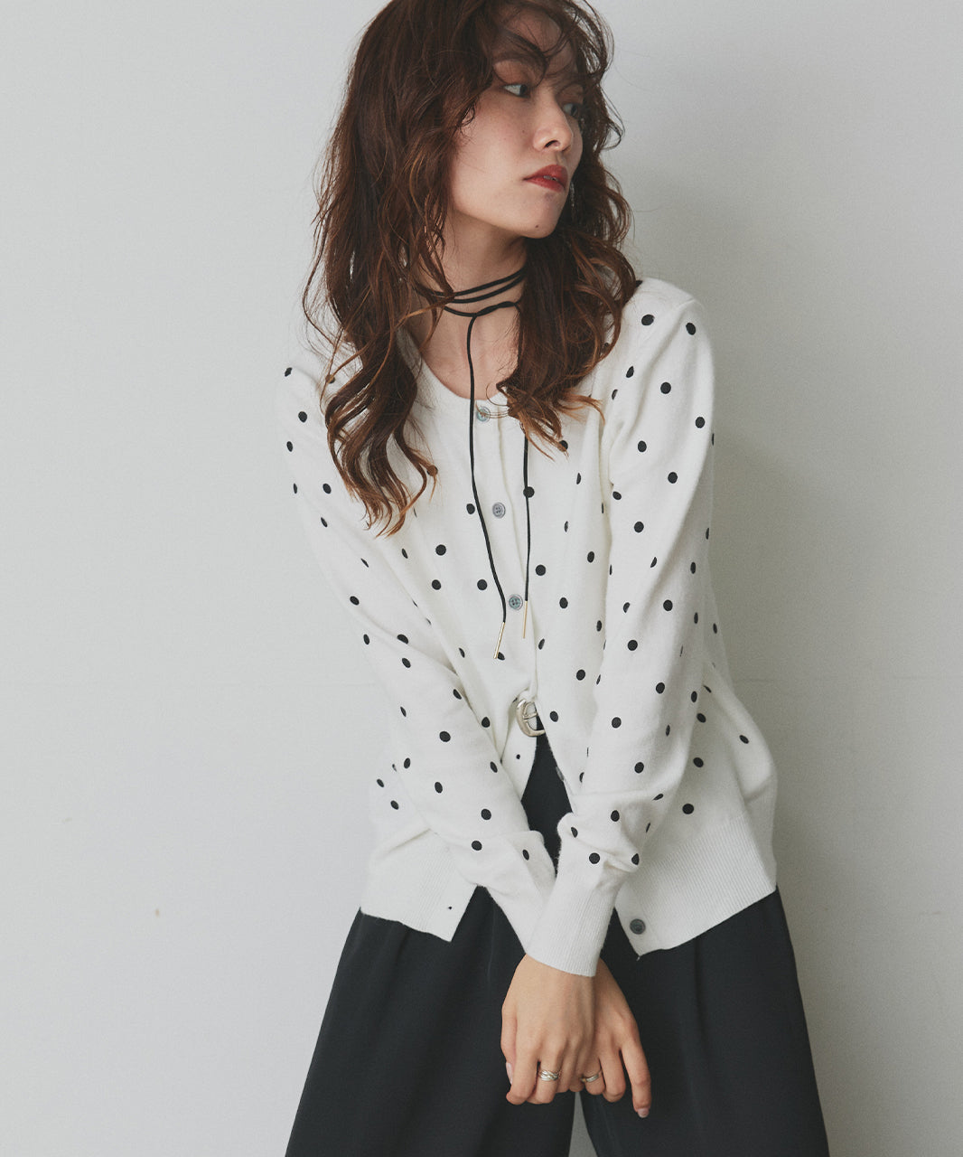 アドティエ ad thie 【2025AW新作】ポルカドットニットカーディガン （グレー） グレー