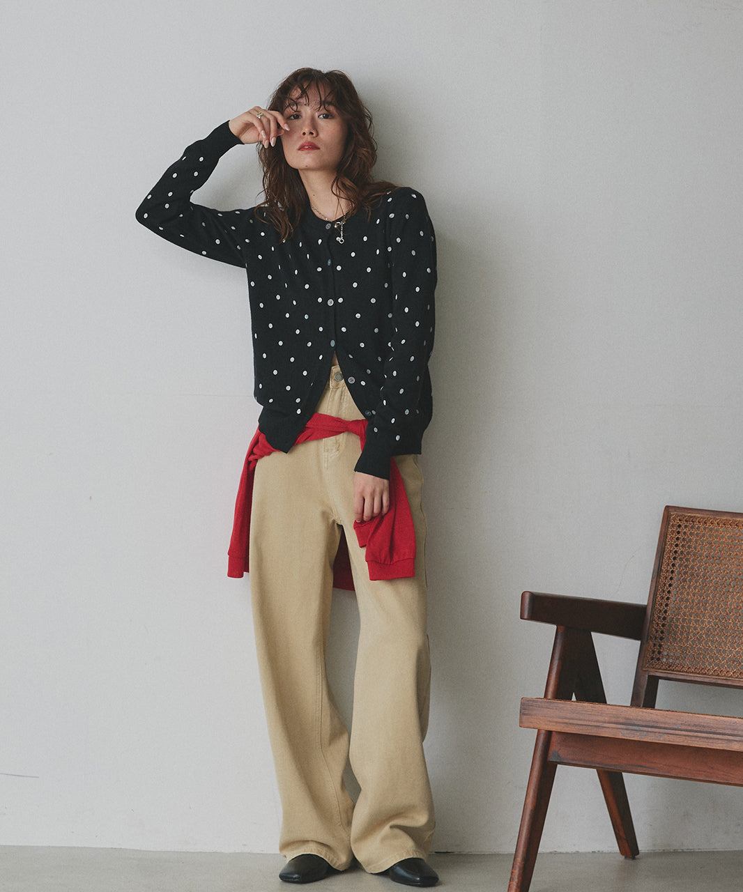 アドティエ ad thie 【2025AW新作】ポルカドットニットカーディガン （グレー） グレー