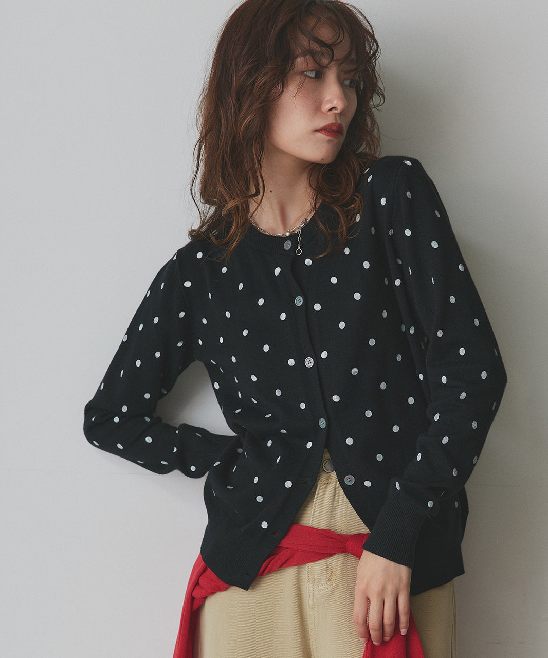 アドティエ ad thie 【2025AW新作】ポルカドットニットカーディガン （グレー） グレー