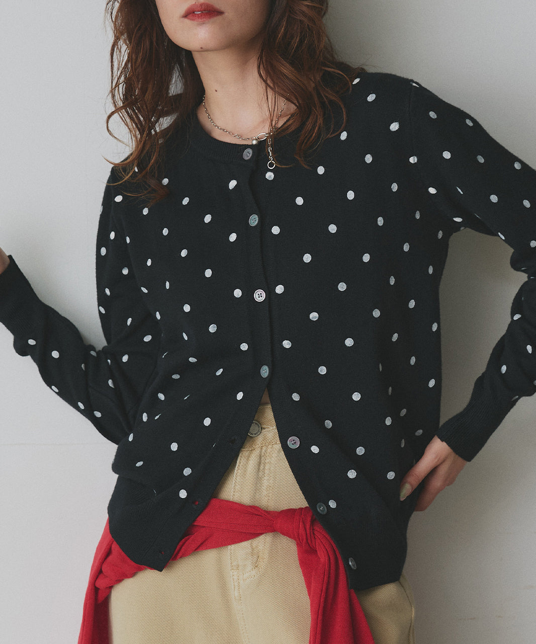 アドティエ ad thie 【2025AW新作】ポルカドットニットカーディガン （グレー） グレー