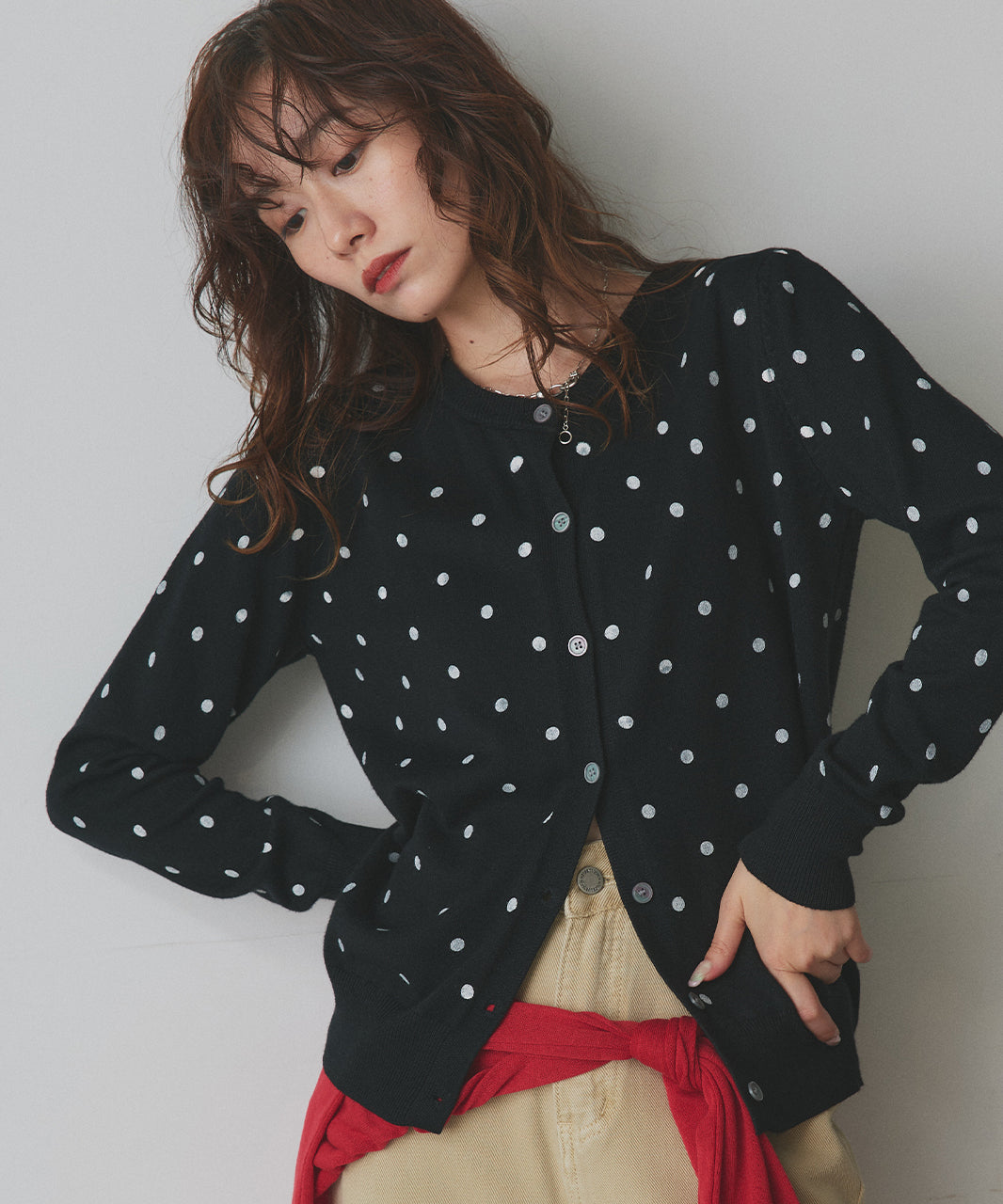 アドティエ ad thie 【2025AW新作】ポルカドットニットカーディガン （ブラック） ブラック
