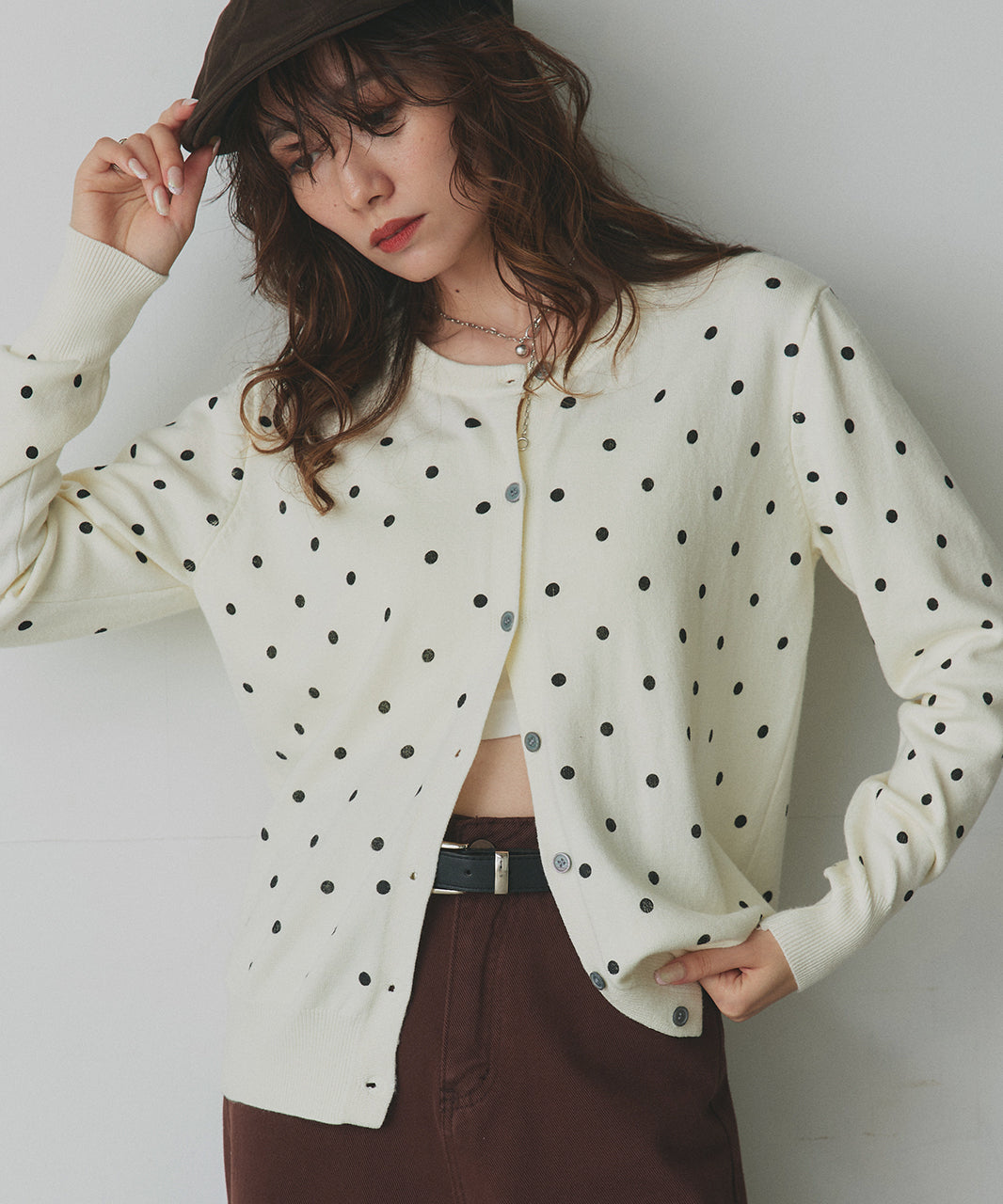 アドティエ ad thie 【2025AW新作】ポルカドットニットカーディガン （アイボリー） アイボリー